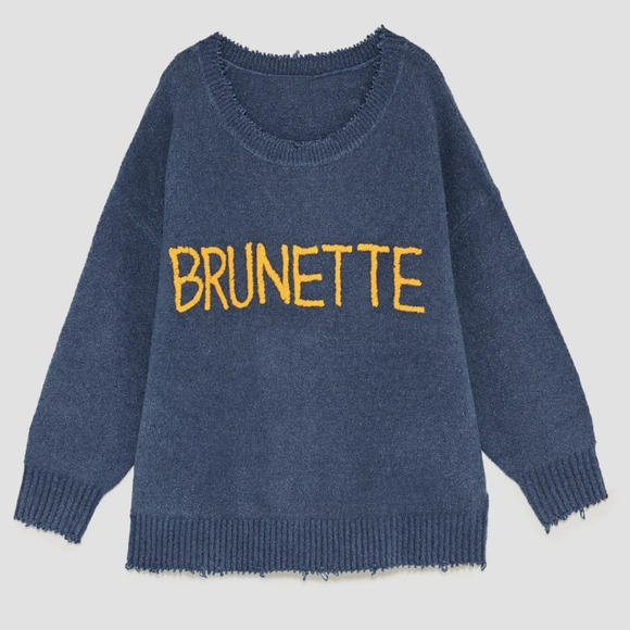 Zara BRUNETTE Spell Out Frayed Raw Oversized Slouchy Sweater BLOGGER FAVORITE M - Picture 8 of 12